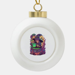 Cauldron Brews Pumpkin Boo’s Sticker Ceramic Ball Christmas Ornament
