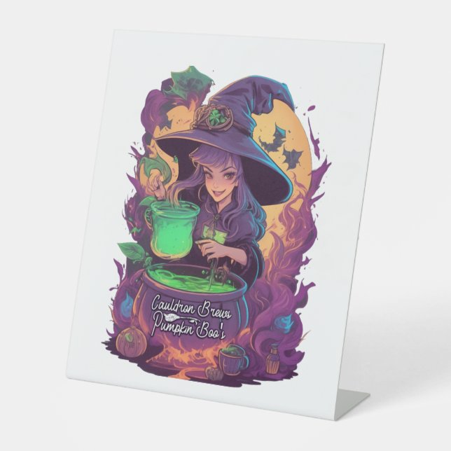 Cauldron Brews Pumpkin Boo’s Sticker Pedestal Sign (Front)