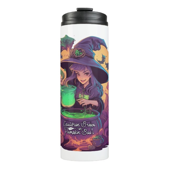 Cauldron Brews Pumpkin Boo’s Sticker Thermal Tumbler (Front)