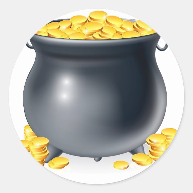 Cauldron full of gold coins classic round sticker (Front)