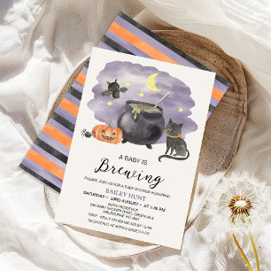 Cauldron Halloween Baby Is Brewing Baby Shower Invitation