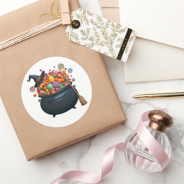 Cauldron Of Giggle & Gummies Classic Round Sticker (Gifting)
