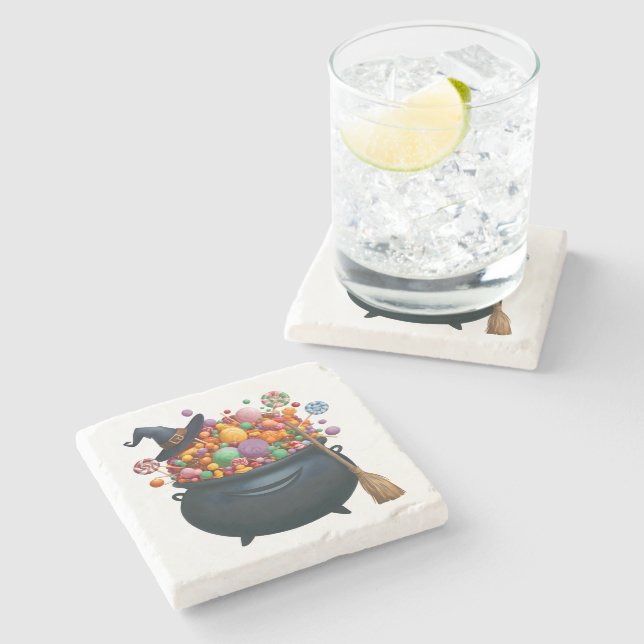 Cauldron Of Giggle & Gummies Stone Coaster (Side)
