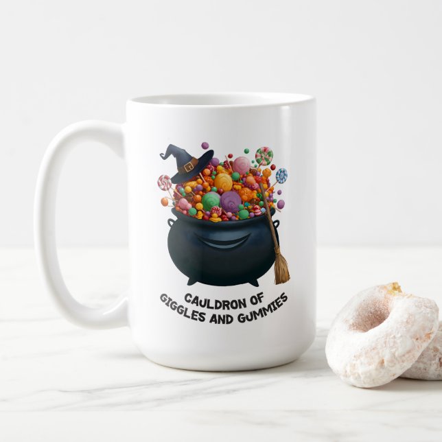Cauldron Of Giggles And Gummies Coffee Mug (With Donut)