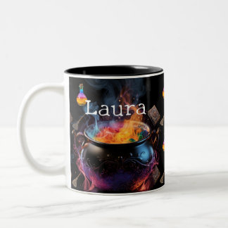 Cauldron with Book, Broom & Potion Two-Tone Coffee Mug