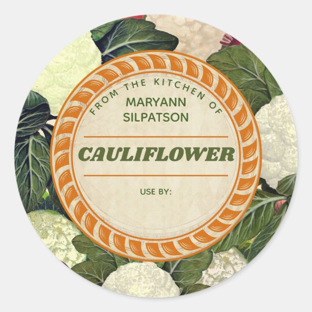 Cauliflower canning personalised homemade by classic round sticker (Front)
