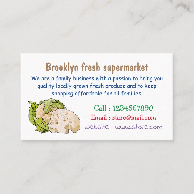 Cauliflower cartoon illustration business card (Front)