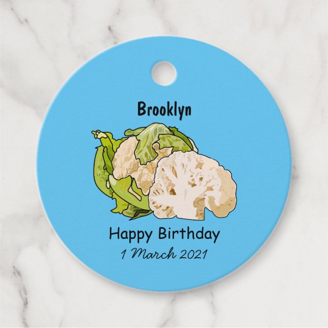 Cauliflower cartoon illustration favour tags (Front)