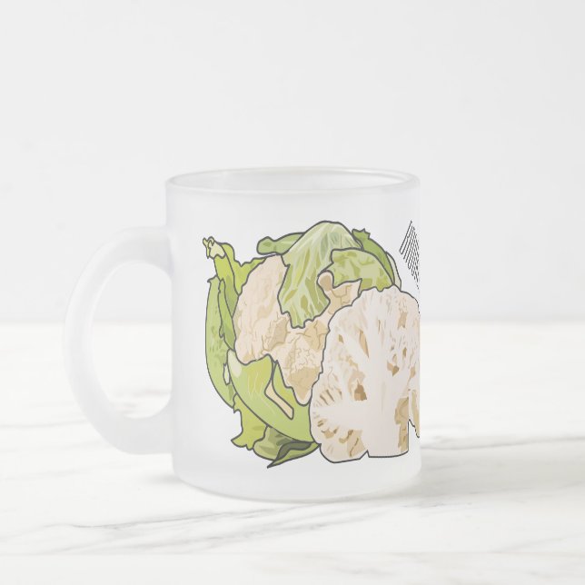 Cauliflower cartoon illustration frosted glass coffee mug (Left)