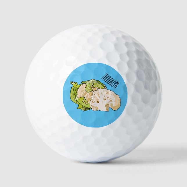 Cauliflower cartoon illustration golf balls (Front)