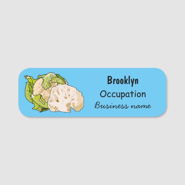 Cauliflower cartoon illustration name tag (Front)