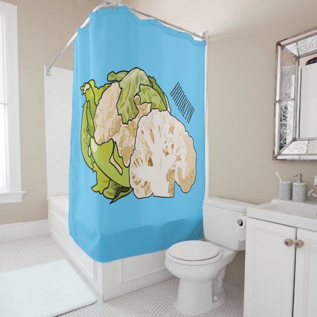 Cauliflower cartoon illustration shower curtain (In Situ)