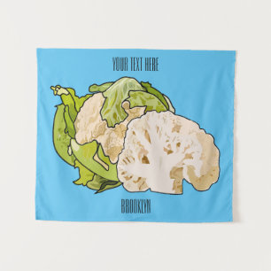 Cauliflower cartoon illustration tapestry