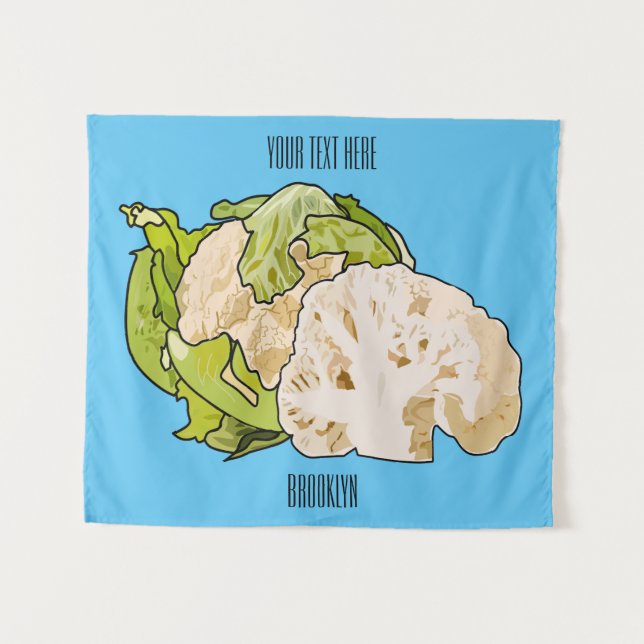 Cauliflower cartoon illustration tapestry (Front (Horizontal))