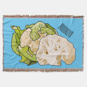 Cauliflower cartoon illustration throw blanket
