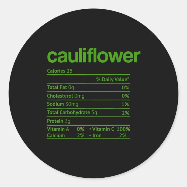 Cauliflower Nutrition Fact Funny Thanksgiving Chri Classic Round Sticker (Front)