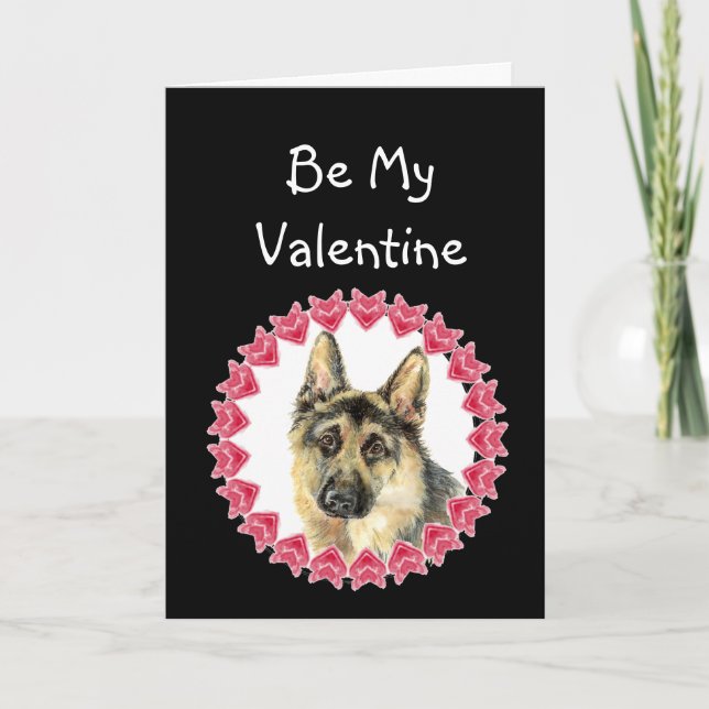 Cause I Woof Love You German Shepherd Valentine Holiday Card (Front)