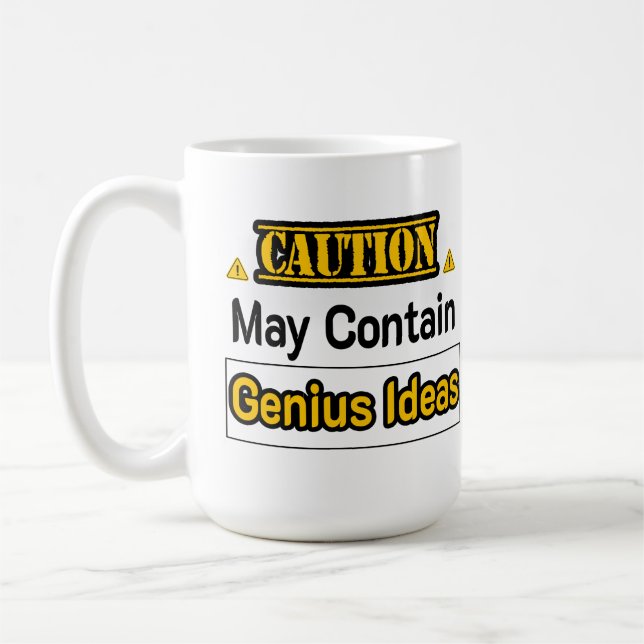 Cautiion Genius Ideas Funny Office Gift Coffee Mug (Left)