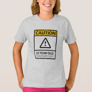 CAUTION 11 Year Old 11th Birthday Gift Kid T-shirt