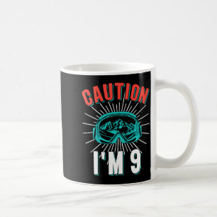 Caution 9 skiing 9th birthday snowboard 9 yo skier coffee mug