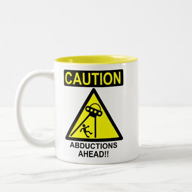 Caution Abductions Ahead!! Two-Tone Coffee Mug (Left)