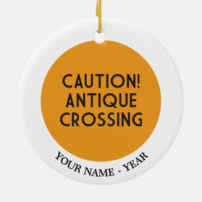 Caution! Antique Crossing Ceramic Tree Decoration (Back)