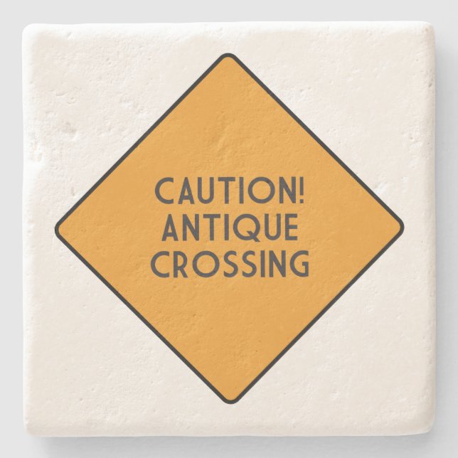 Caution! Antique Crossing Stone Coaster (Front)