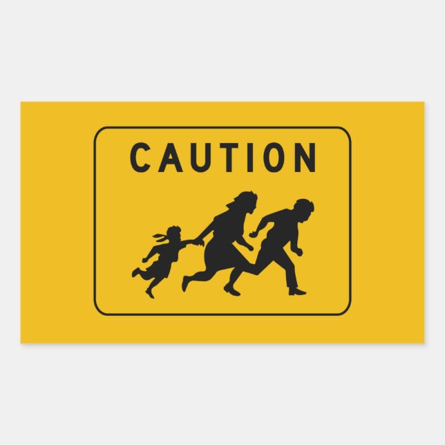 Caution at Crossing, Traffic Warning Sign, USA Rectangular Sticker (Front)