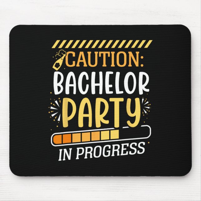 Caution Bachelor Party In Progress Groom Bride Tea Mouse Mat (Front)