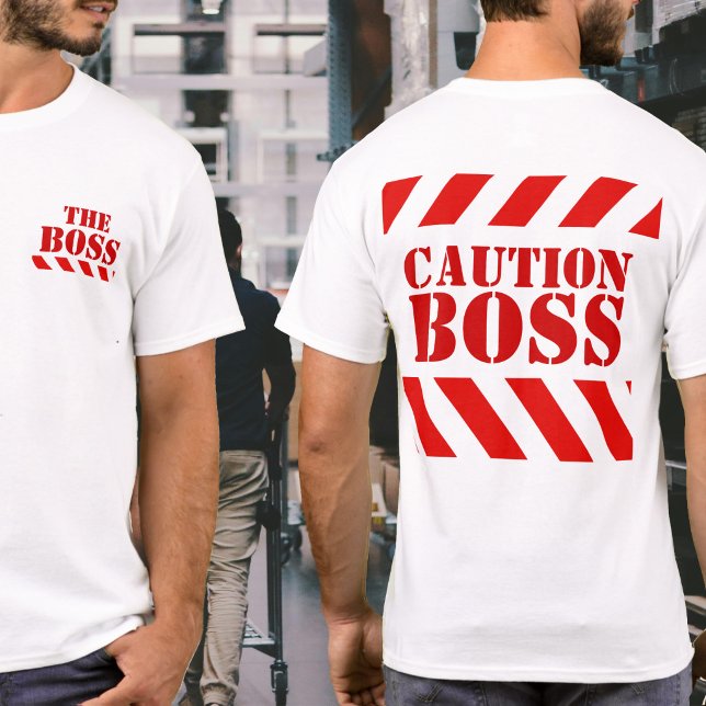 Caution BOSS warning stripes red and white t-shirt (Creator Uploaded)