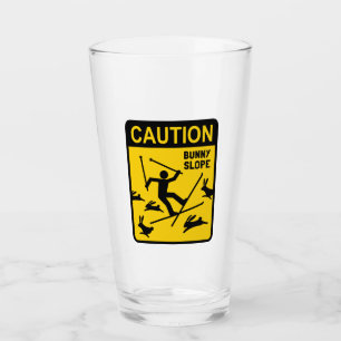 Caution Bunny Slope Funny Ski Sign   Skiing Humour Glass