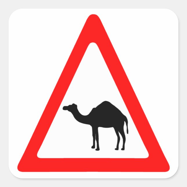 Caution Camel Crossing Traffic Sign Square Sticker (Front)