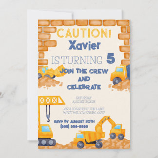 CAUTION! Construction Truck Birthday Invitation