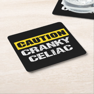 Caution Cranky Celiac Funny Warning Sign Square Paper Coaster