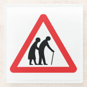 CAUTION Elderly People - UK Traffic Sign Glass Coaster
