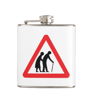 CAUTION Elderly People - UK Traffic Sign Hip Flask