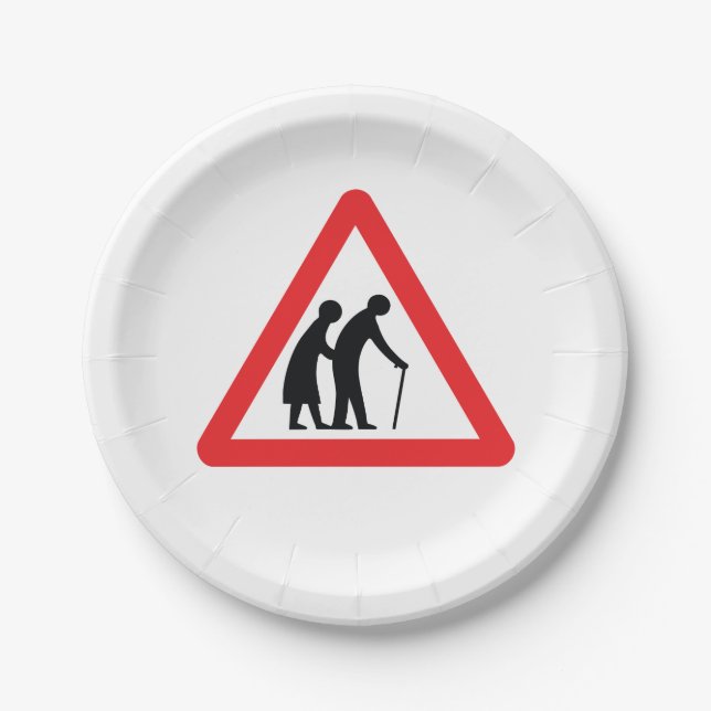 CAUTION Elderly People - UK Traffic Sign Paper Plate (Front)