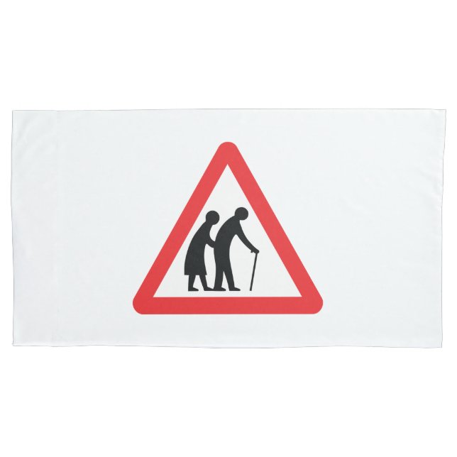 CAUTION Elderly People - UK Traffic Sign Pillowcase (Front-Left)