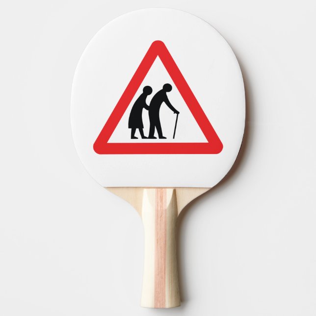 CAUTION Elderly People - UK Traffic Sign Ping Pong Paddle (Front)