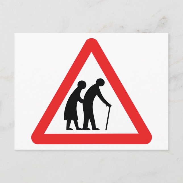 CAUTION Elderly People - UK Traffic Sign Postcard (Front)