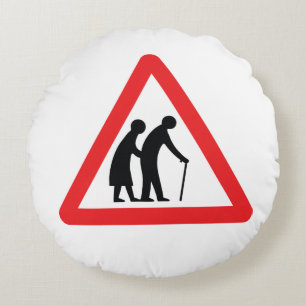 CAUTION Elderly People - UK Traffic Sign Round Cushion