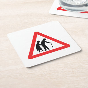 CAUTION Elderly People - UK Traffic Sign Square Paper Coaster