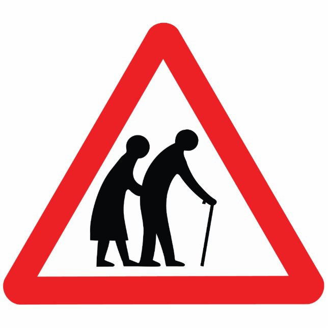 CAUTION Elderly People - UK Traffic Sign Standing Photo Sculpture (Front)