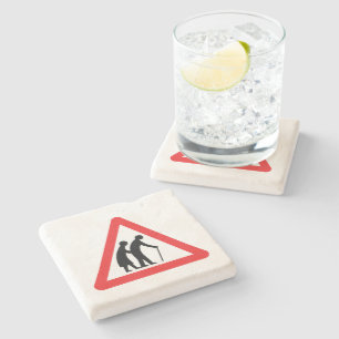 CAUTION Elderly People - UK Traffic Sign Stone Coaster