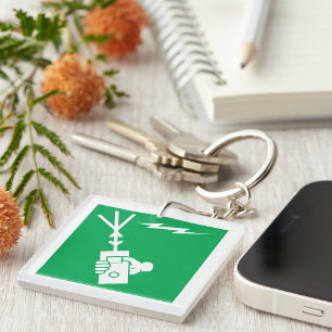 Caution Electricity Sign Keychain