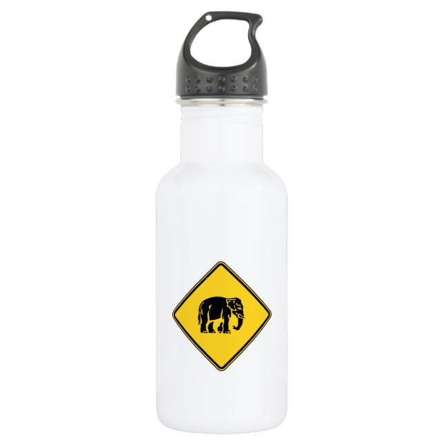 Caution Elephants Crossing ⚠ Thai Road Sign ⚠ 532 Ml Water Bottle (Front)