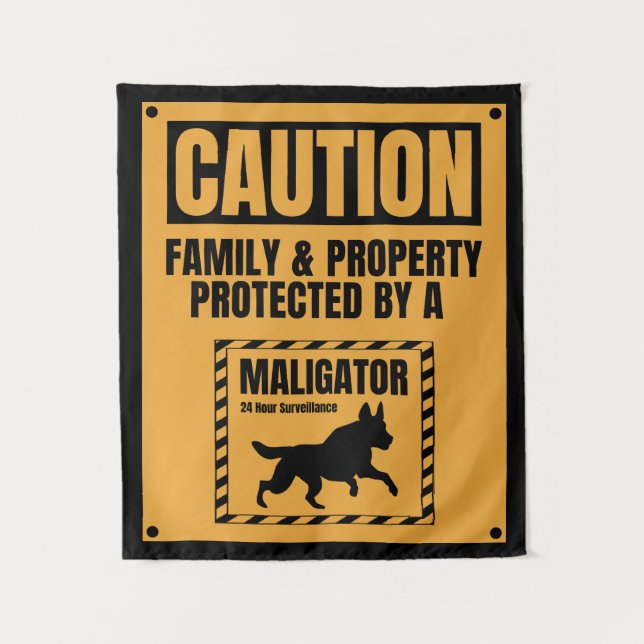 Caution Family Property Protected By Maligator Tapestry (Front)