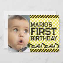 Caution! Funny First Birthday party Invitation