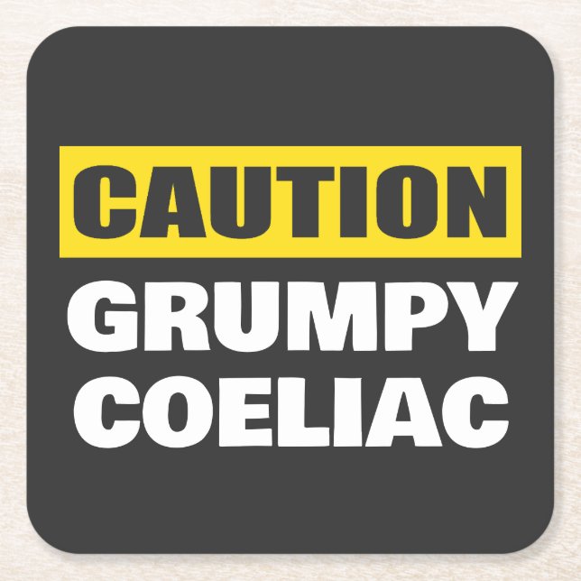 Caution Grumpy Coeliac Celiac Funny Square Paper Coaster (Front)