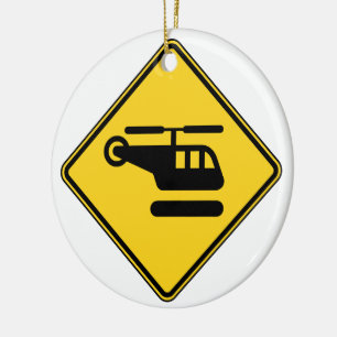 Caution Helicopter Sign Ceramic Tree Decoration